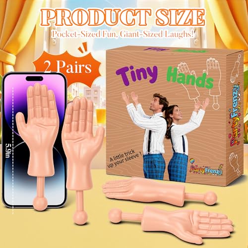 PartyFrenzy Tiny Hands Mini Hand Puppets on Sticks – 2 Pairs Light Color for Pranks and Costumes
