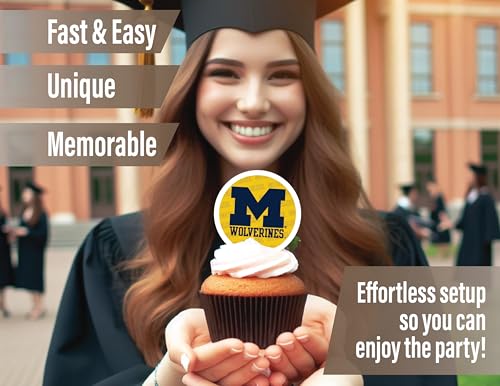PartyKandy 24-Pack Michigan Wolverines Cupcake Toppers – Preassembled 3-4 Inch Picks for Game Day, Graduation & Birthday Parties