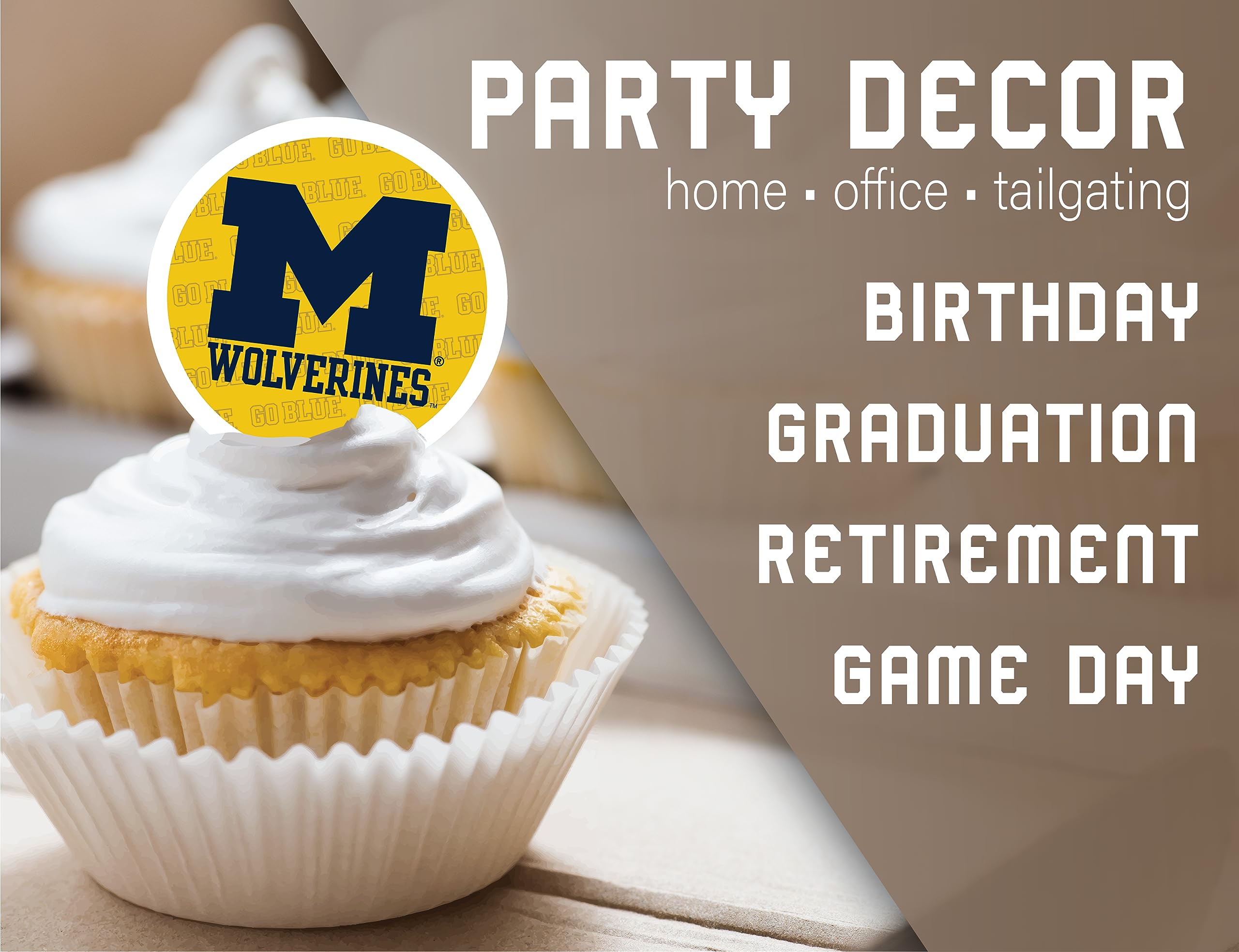 PartyKandy 24-Pack Michigan Wolverines Cupcake Toppers – Preassembled 3-4 Inch Picks for Game Day, Graduation & Birthday Parties