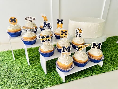 PartyKandy 24-Pack Michigan Wolverines Cupcake Toppers – Preassembled 3-4 Inch Picks for Game Day, Graduation & Birthday Parties