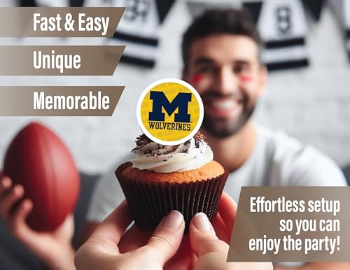 PartyKandy 24-Pack Michigan Wolverines Cupcake Toppers – Preassembled 3-4 Inch Picks for Game Day, Graduation & Birthday Parties