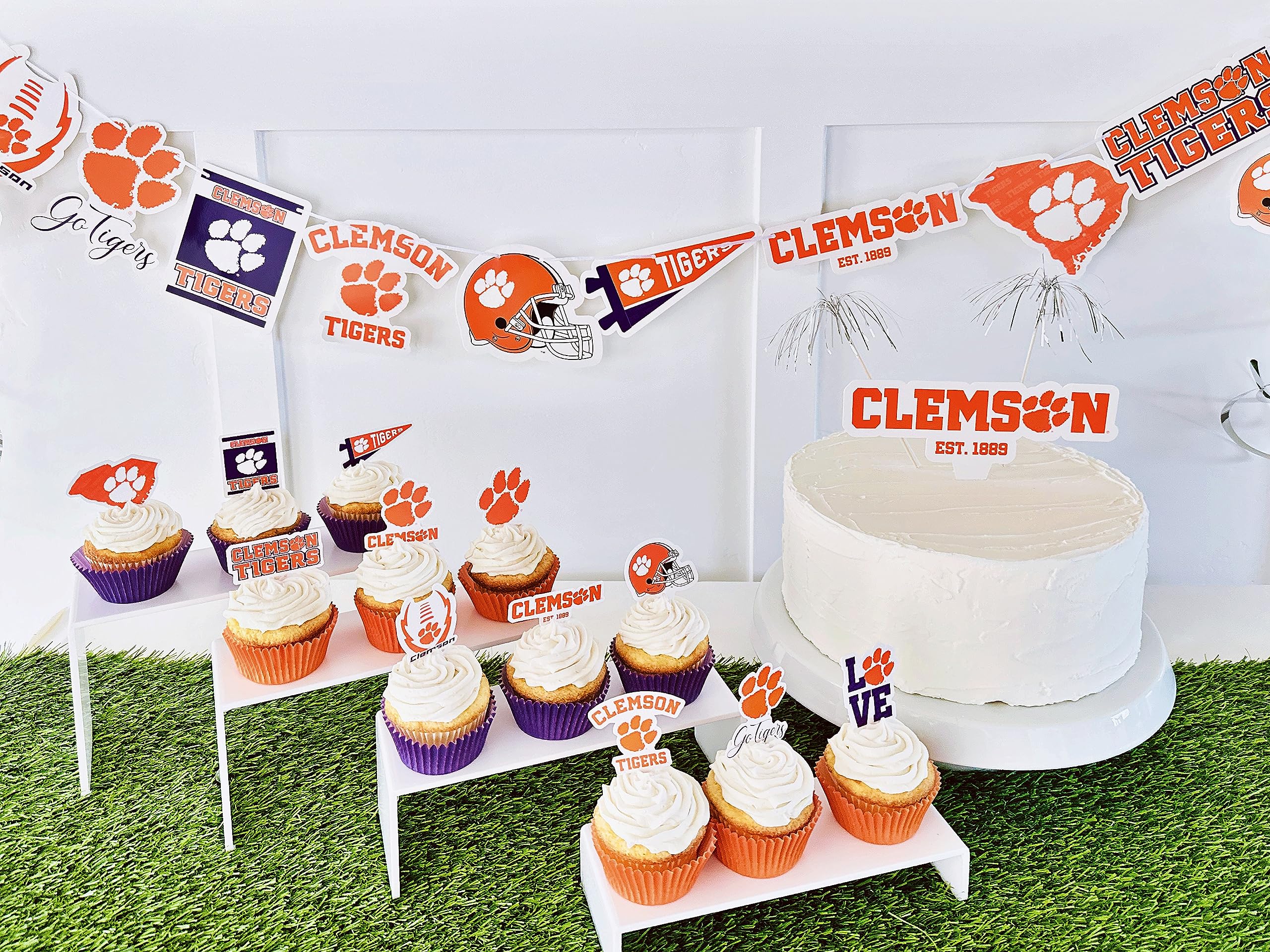 PartyKandy Clemson Tigers Cupcake Toppers – 24 Preassembled Party Decorations for Football, Birthday, Graduation