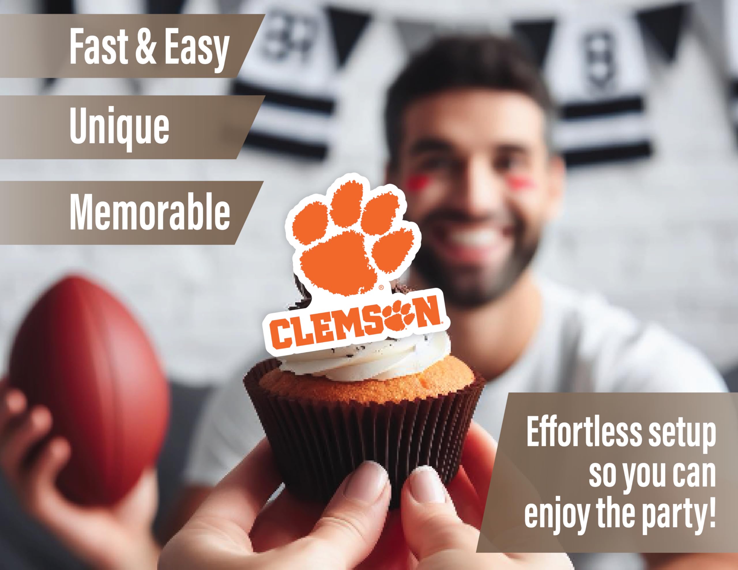 PartyKandy Clemson Tigers Cupcake Toppers – 24 Preassembled Party Decorations for Football, Birthday, Graduation