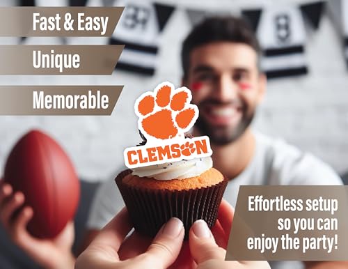 PartyKandy Clemson Tigers Cupcake Toppers – 24 Preassembled Party Decorations for Football, Birthday, Graduation