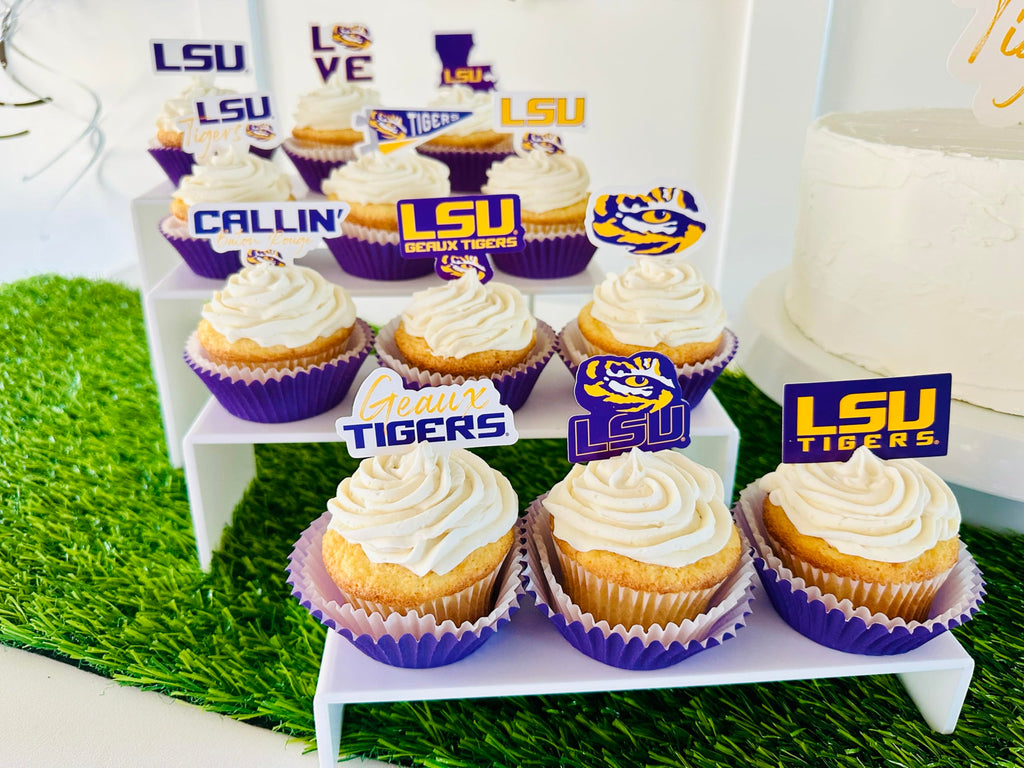 PartyKandy LSU Tigers Cupcake Toppers – 24 Preassembled Recyclable Paper Picks for Game Day, Graduation & Birthday Parties