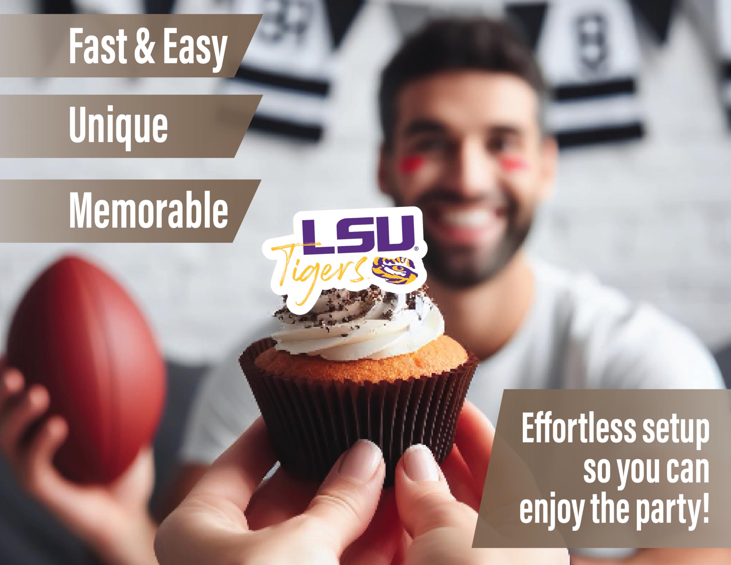 PartyKandy LSU Tigers Cupcake Toppers – 24 Preassembled Recyclable Paper Picks for Game Day, Graduation & Birthday Parties