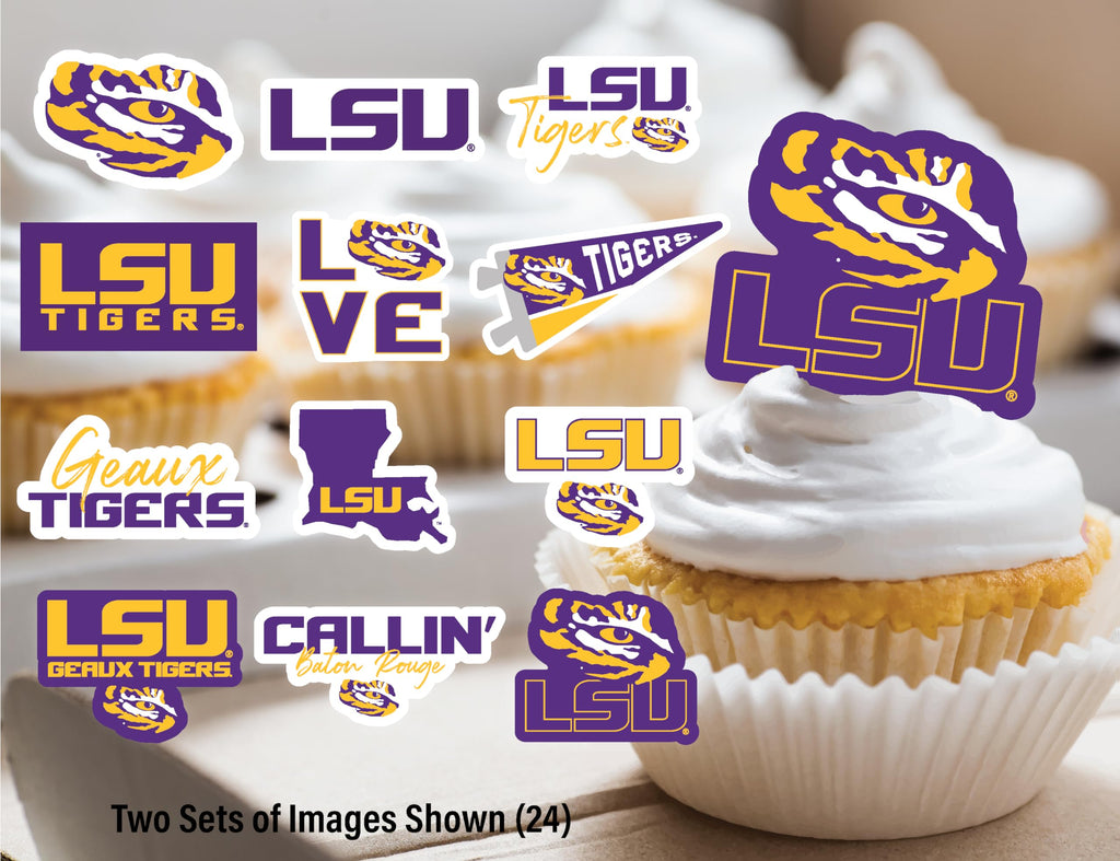 PartyKandy LSU Tigers Cupcake Toppers – 24 Preassembled Recyclable Paper Picks for Game Day, Graduation & Birthday Parties