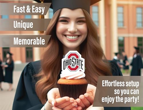 PartyKandy Ohio State Buckeyes Cupcake Toppers (24 Pack) – Game Day, Graduation, Birthday Decor