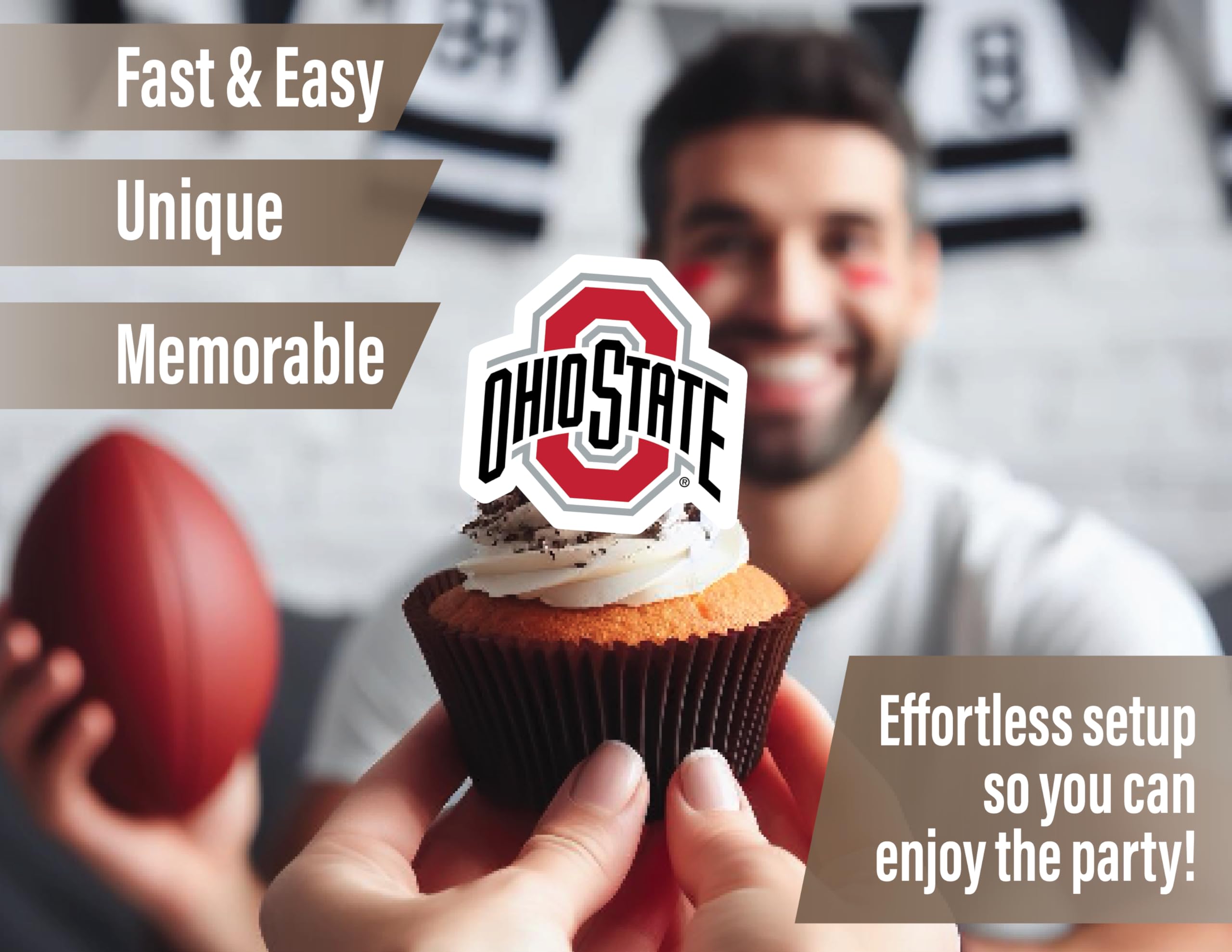 PartyKandy Ohio State Buckeyes Cupcake Toppers (24 Pack) – Game Day, Graduation, Birthday Decor