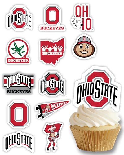 PartyKandy Ohio State Buckeyes Cupcake Toppers (24 Pack) – Game Day, Graduation, Birthday Decor