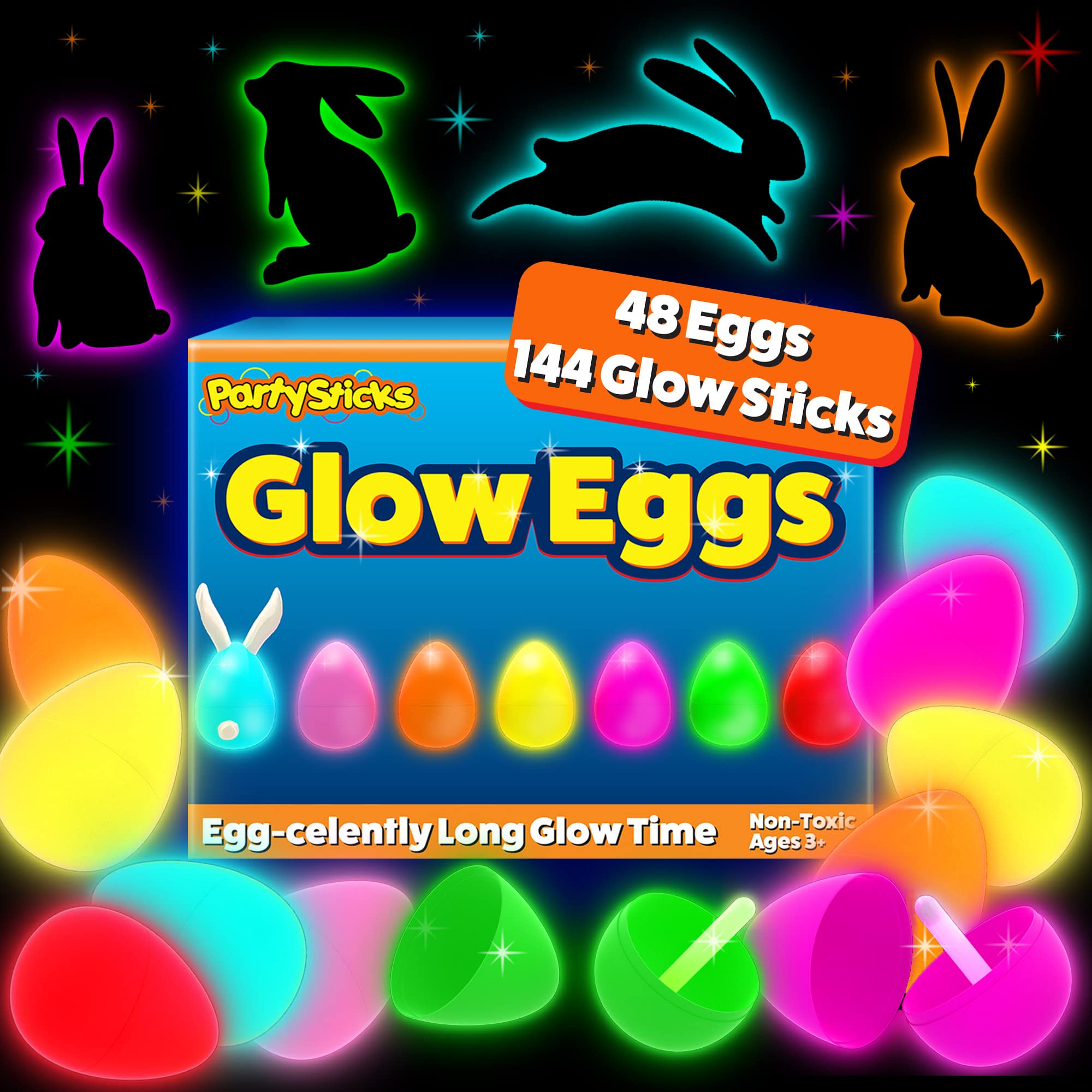 PartySticks 192-Piece Pink Glow-in-the-Dark Easter Egg Hunt Set - 48 Glow Eggs & 144 Mini Glow Sticks for Kids, Teens, Adults