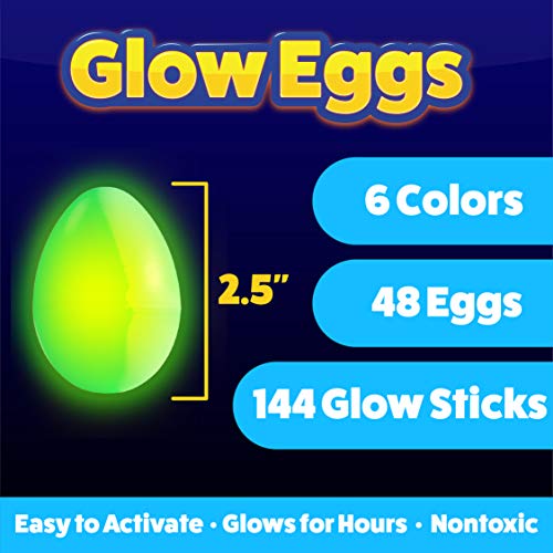 PartySticks 192-Piece Pink Glow-in-the-Dark Easter Egg Hunt Set - 48 Glow Eggs & 144 Mini Glow Sticks for Kids, Teens, Adults