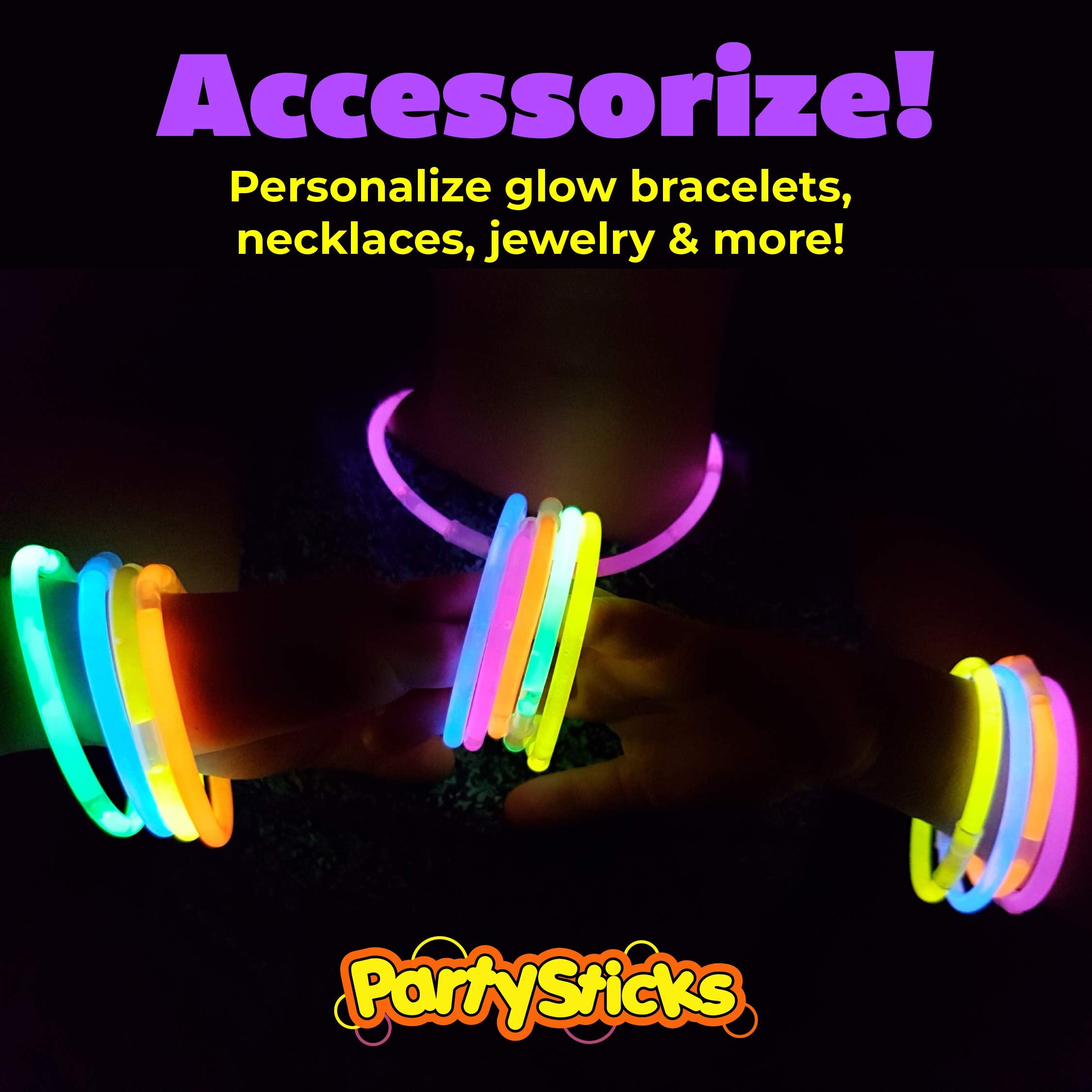 PartySticks Ultra Bright Glow Sticks Bulk Pack with Eye Glasses, Bracelets, and Connectors for Party Favors
