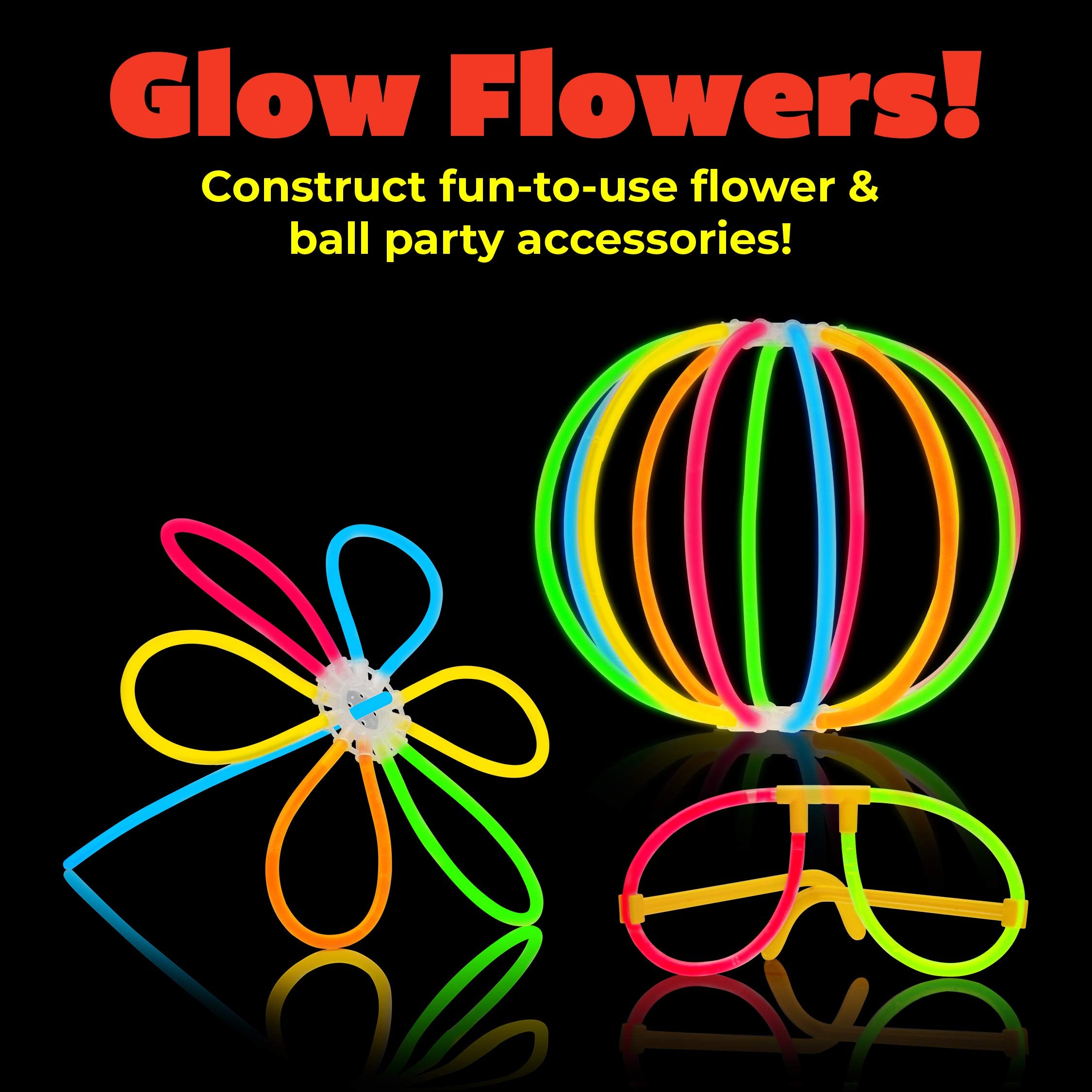 PartySticks Ultra Bright Glow Sticks Bulk Pack with Eye Glasses, Bracelets, and Connectors for Party Favors