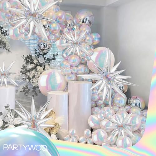 PartyWoo 20-Pack Iridescent Foil Balloons – 10, 12, and 22 Inch Sizes for Weddings, Birthdays, and Parties