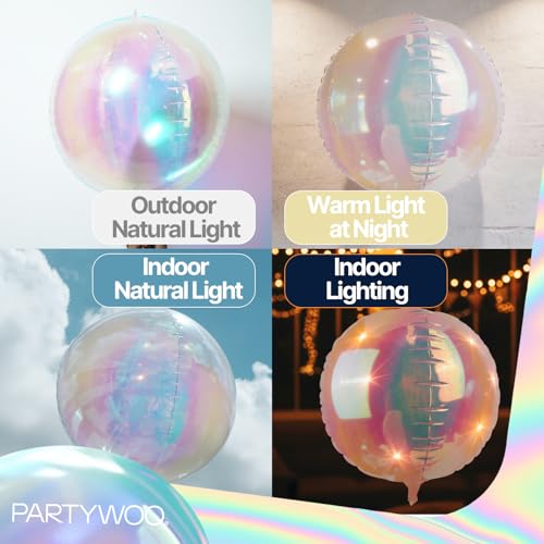 PartyWoo 20-Pack Iridescent Foil Balloons – 10, 12, and 22 Inch Sizes for Weddings, Birthdays, and Parties