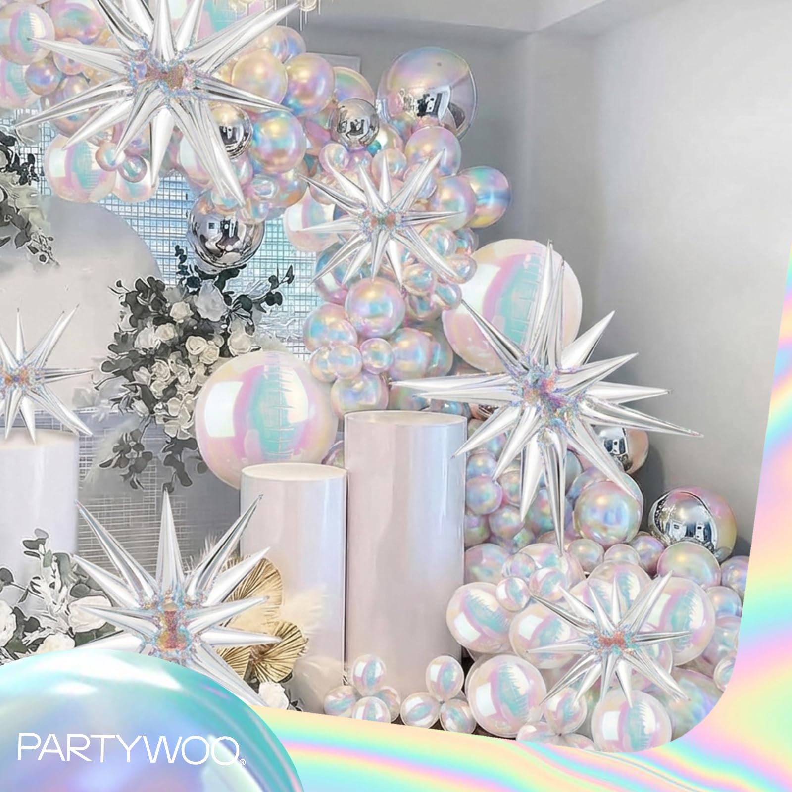 PartyWoo 20-Pack Iridescent Foil Balloons – 10, 12, and 22 Inch Sizes for Weddings, Birthdays, and Parties
