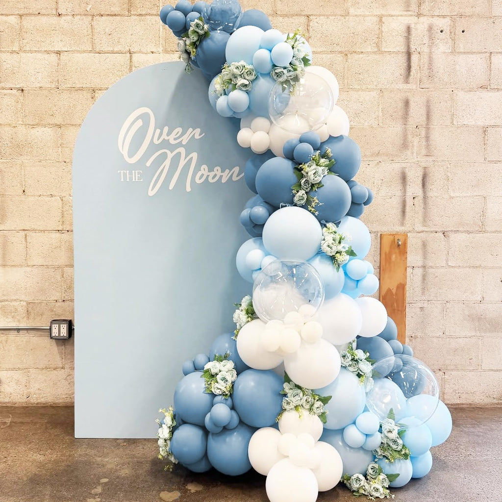 PartyXpress 144-Piece Dusty Blue Balloon Arch Garland Kit for Baby Shower, Birthday, Wedding Decor