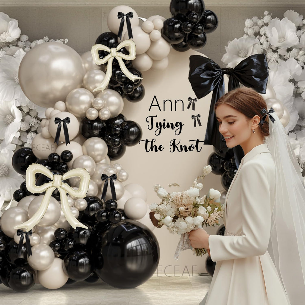 PartyXpress 4-Pack Cream White Bow Foil Balloons – Large Mylar Bows for Coquette Baby Shower, Bridal, Birthday Decor