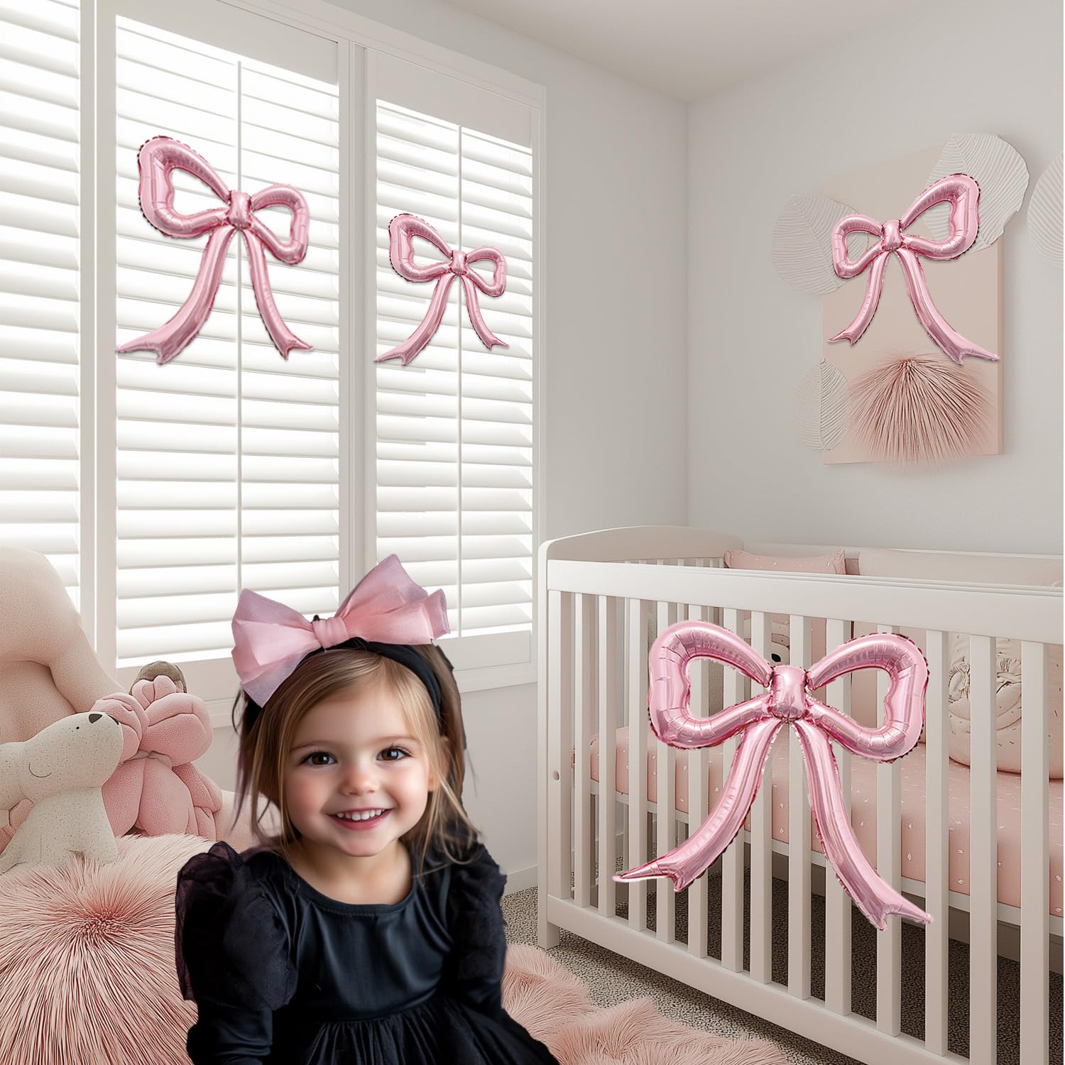 PartyXpress 4-Piece Pink Bow Foil Balloons Set – Mylar Balloons for Baby Showers, Bachelorette & Coquette Parties