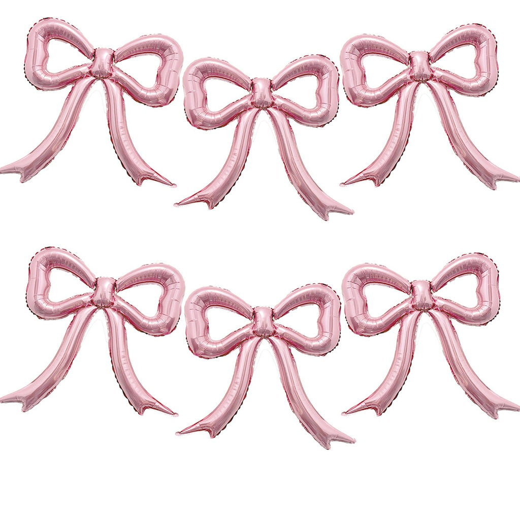 PartyXpress 6-Piece Pink Bow Foil Balloons Set for Coquette Birthday, Baby Shower, Bachelorette Party Decor