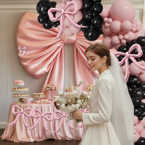 PartyXpress 6-Piece Pink Bow Foil Balloons Set for Coquette Birthday, Baby Shower, Bachelorette Party Decor