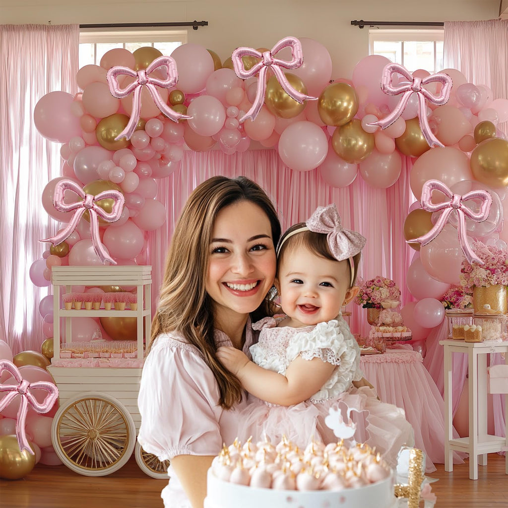 PartyXpress 6-Piece Pink Bow Foil Balloons Set for Coquette Birthday, Baby Shower, Bachelorette Party Decor