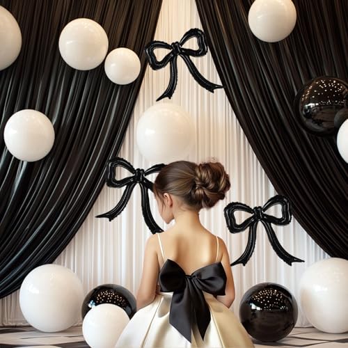 PartyXpress Black Bow Foil Balloons (4-Pack) for Coquette Parties, Bridal Showers & Bachelorette