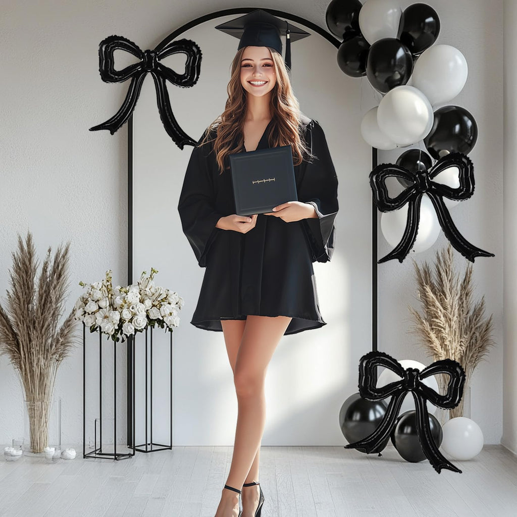 PartyXpress Black Bow Foil Balloons (4-Pack) for Coquette Parties, Bridal Showers & Bachelorette