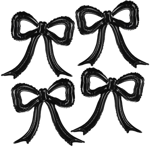 PartyXpress Black Bow Foil Balloons (4-Pack) for Coquette Parties, Bridal Showers & Bachelorette