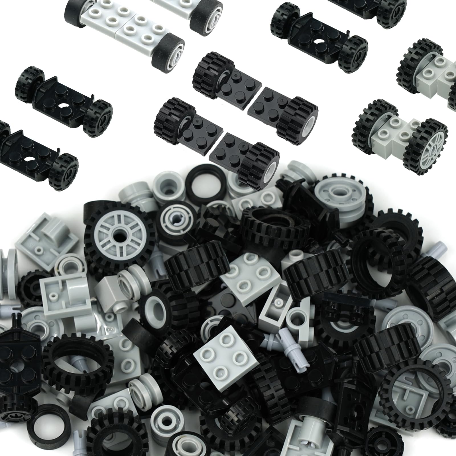 Pasacho Wheels and Axles Set – 122 Pieces Compatible Building Blocks Car Parts Chassis Tires