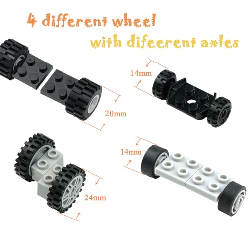 Pasacho Wheels and Axles Set – 122 Pieces Compatible Building Blocks Car Parts Chassis Tires