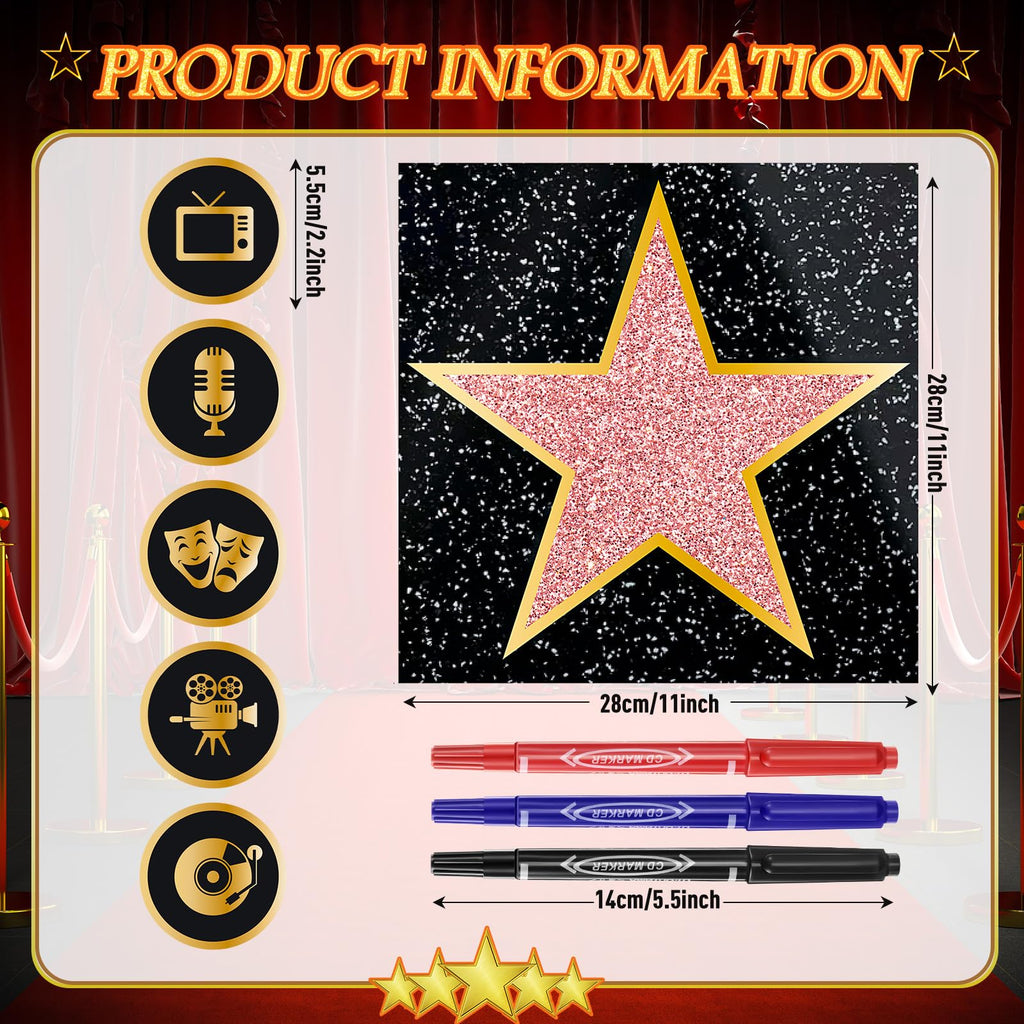 Pasimy 25 Movie Star Stickers + Round Stickers with Markers for Red Carpet Party