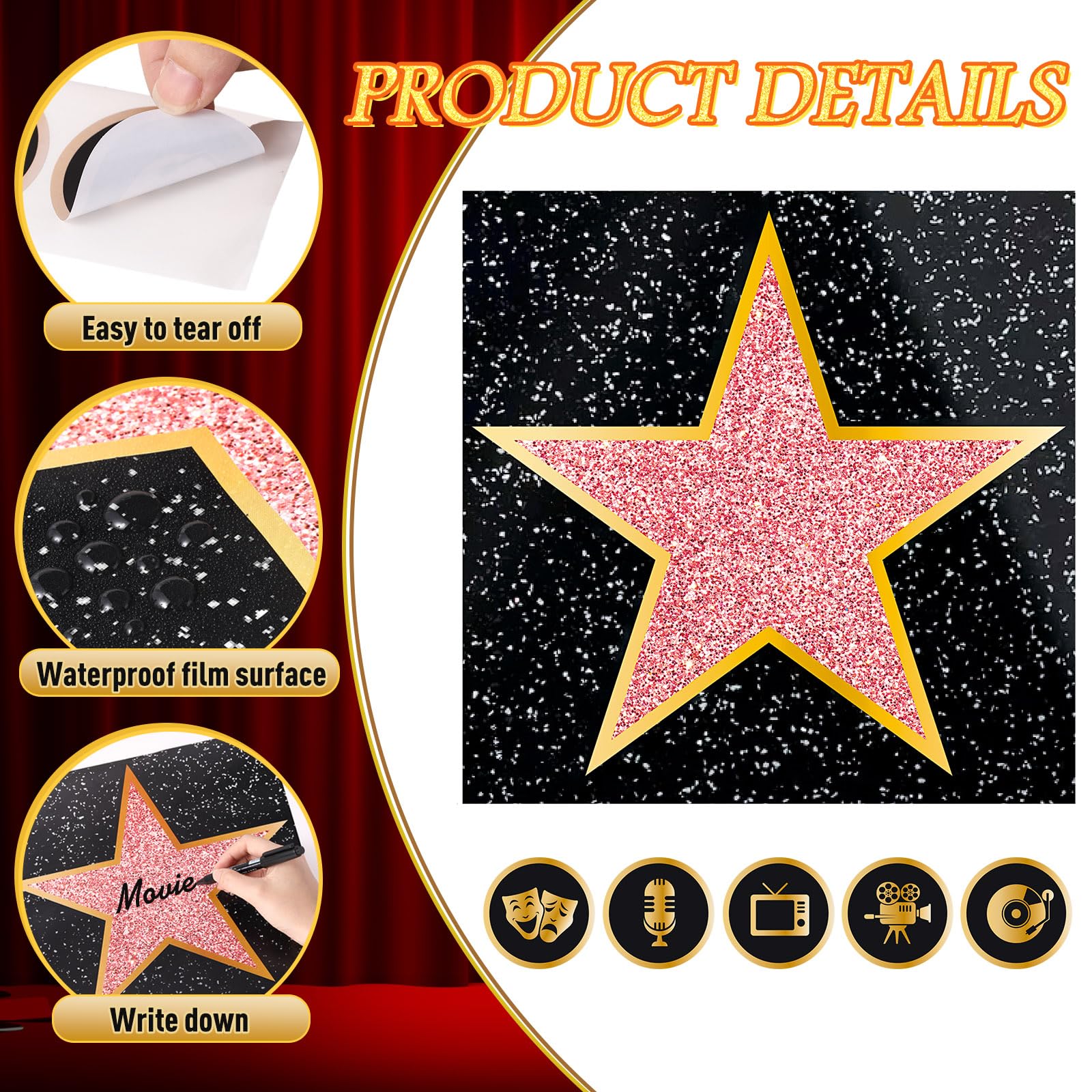 Pasimy 25 Movie Star Stickers + Round Stickers with Markers for Red Carpet Party