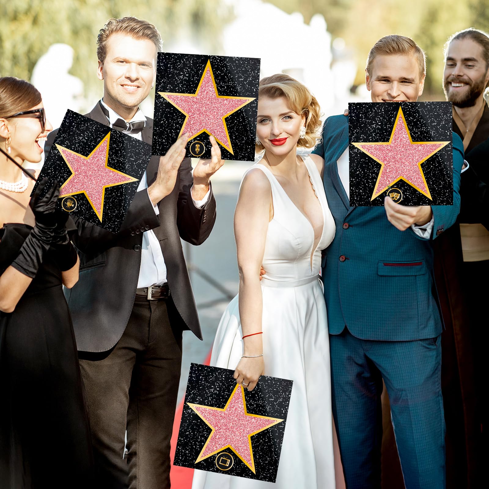 Pasimy 25 Movie Star Stickers + Round Stickers with Markers for Red Carpet Party