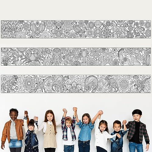Pasimy 3 Giant Mandala Animal Coloring Posters - 11.8 x 118 Inch Jumbo DIY Art Paper Sheets for Kids and Adults