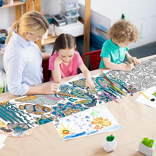 Pasimy 3 Giant Mandala Animal Coloring Posters - 11.8 x 118 Inch Jumbo DIY Art Paper Sheets for Kids and Adults