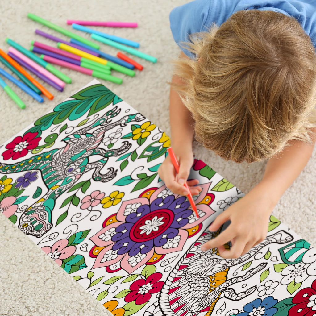 Pasimy 3 Giant Mandala Animal Coloring Posters - 11.8 x 118 Inch Jumbo DIY Art Paper Sheets for Kids and Adults