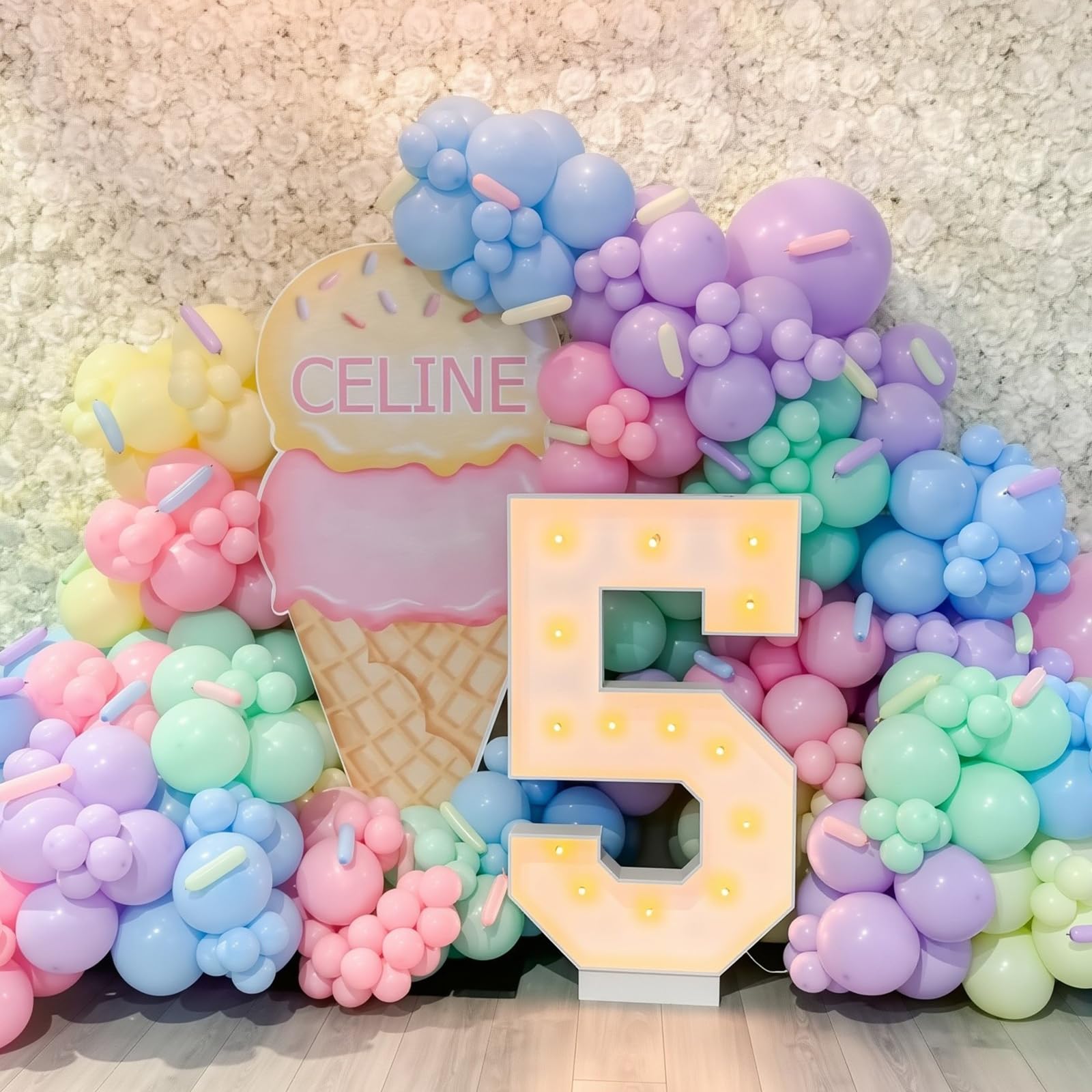 Pastel Balloon Arch Kit 145pcs - Rainbow Party Decor with 5 Colors, 4 Sizes, Glue Dots & Ribbons by Yishebapa