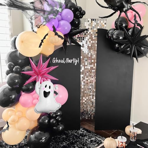 Pastel Halloween Balloon Arch Kit – Pink Purple Orange Black with Ghost & Star Foil