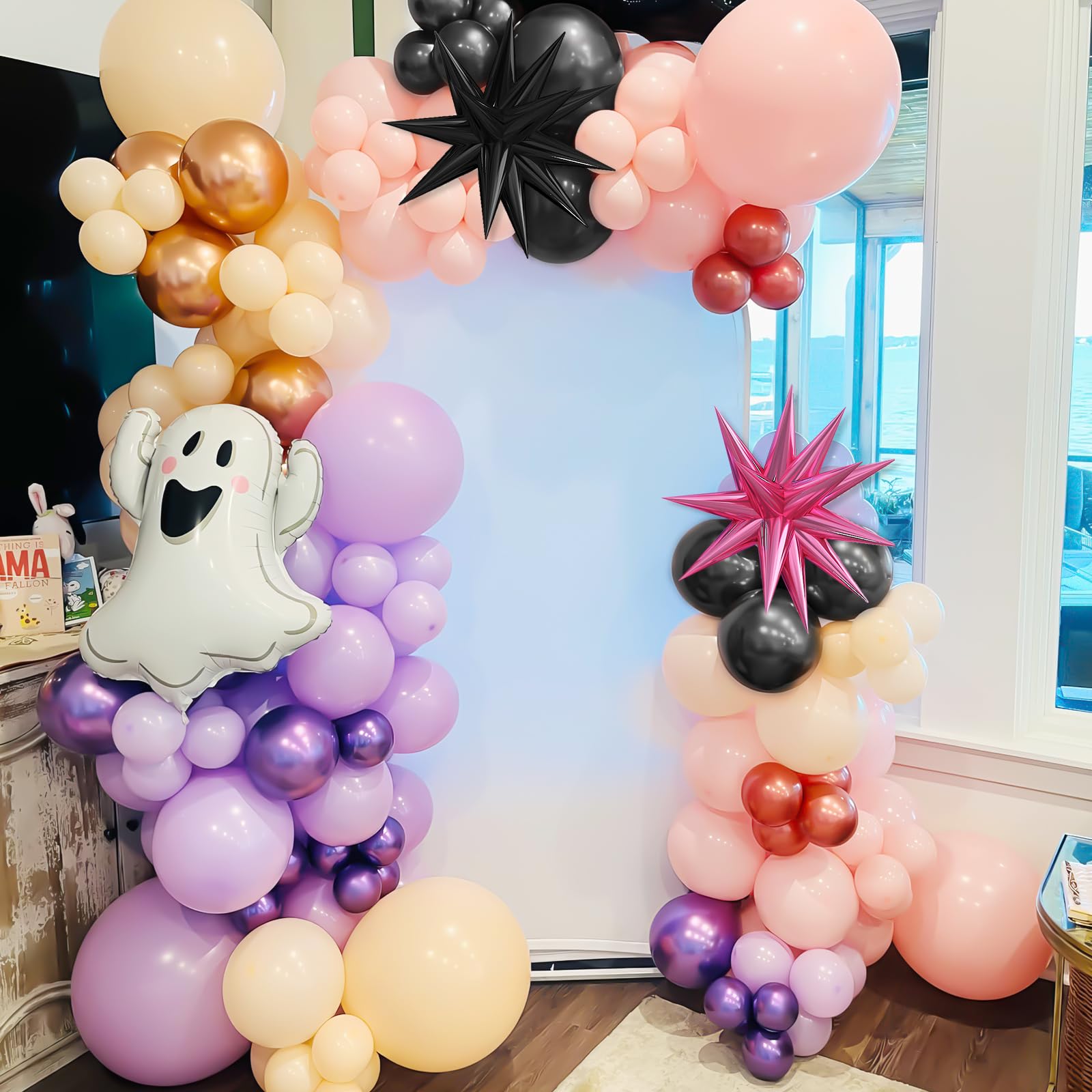 Pastel Halloween Balloon Arch Kit – Pink Purple Orange Black with Ghost & Star Foil