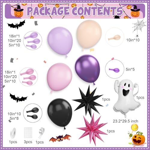 Pastel Halloween Balloon Arch Kit – Pink Purple Orange Black with Ghost & Star Foil