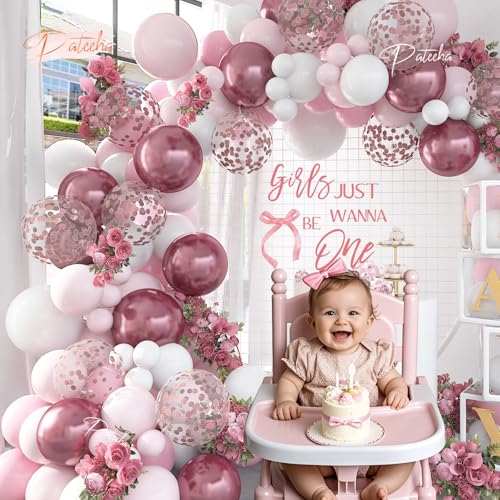Pateeha 12ft Pink & White Balloon Arch Kit with Rose Gold Accents – Party Garland for Birthday, Baby Shower, Bridal Shower