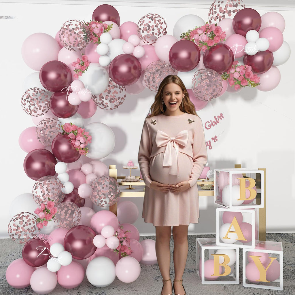 Pateeha 12ft Pink & White Balloon Arch Kit with Rose Gold Accents – Party Garland for Birthday, Baby Shower, Bridal Shower