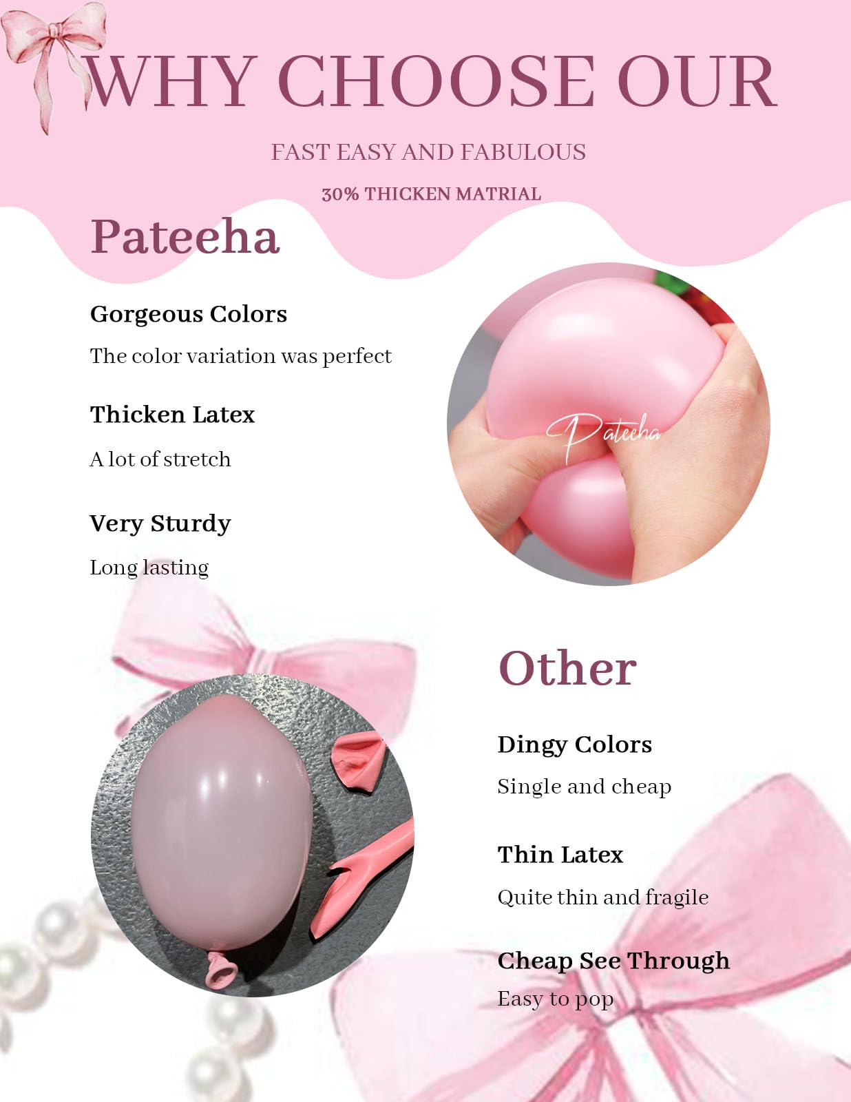 Pateeha Pink Bow Balloon Arch Kit - 155 Piece Coquette Birthday Decorations with Pink and White Balloons for Bridal Shower, Bachelorette, Baby Shower