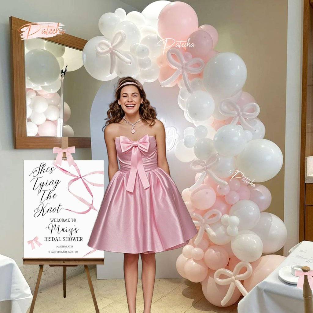 Pateeha Pink Bow Balloon Arch Kit - 155 Piece Coquette Birthday Decorations with Pink and White Balloons for Bridal Shower, Bachelorette, Baby Shower