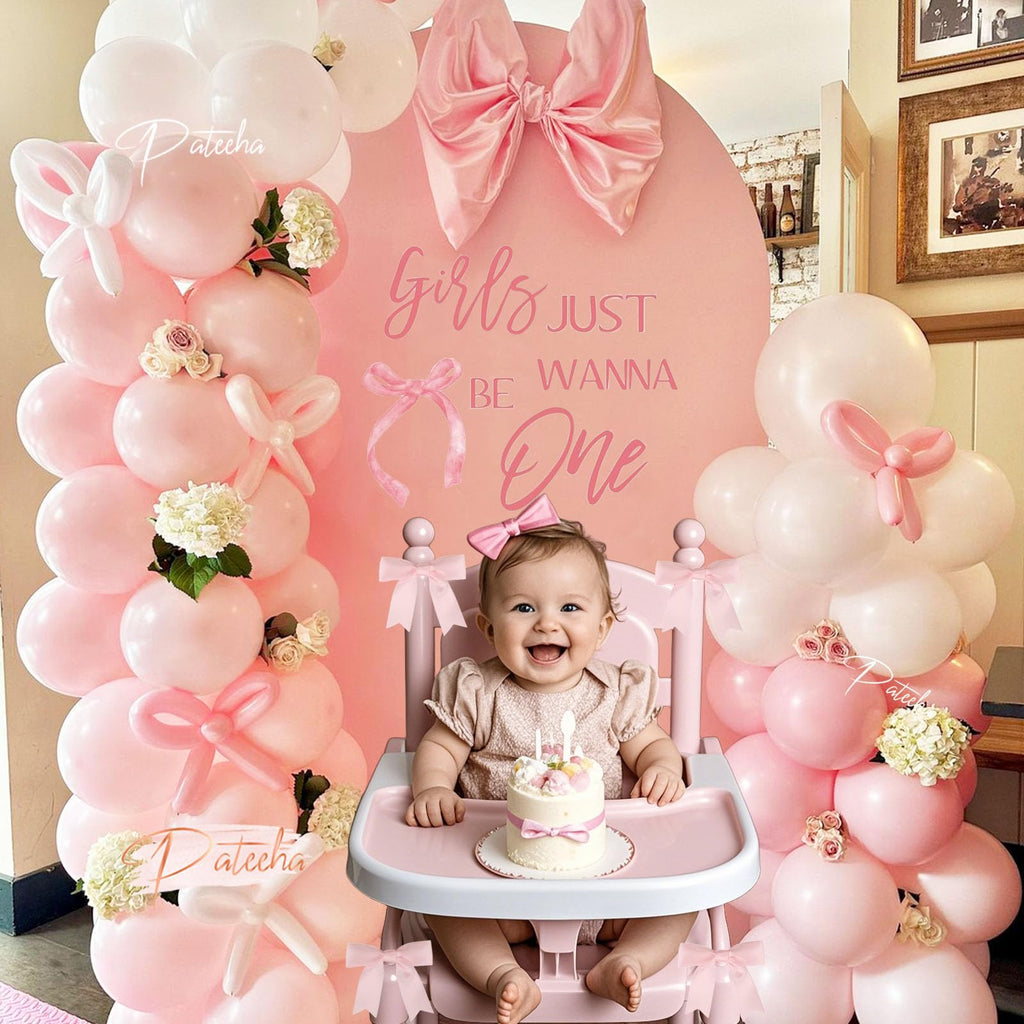 Pateeha Pink Bow Balloon Arch Kit - 155 Piece Coquette Birthday Decorations with Pink and White Balloons for Bridal Shower, Bachelorette, Baby Shower