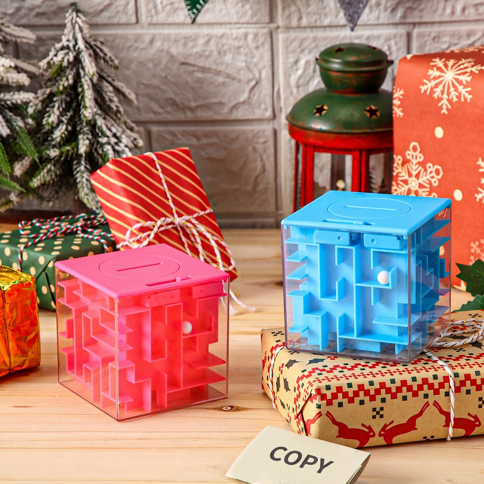 Patelai 2-Piece Money Holder Maze Puzzle Box – Red and Blue Acrylic Brain Teaser Gift