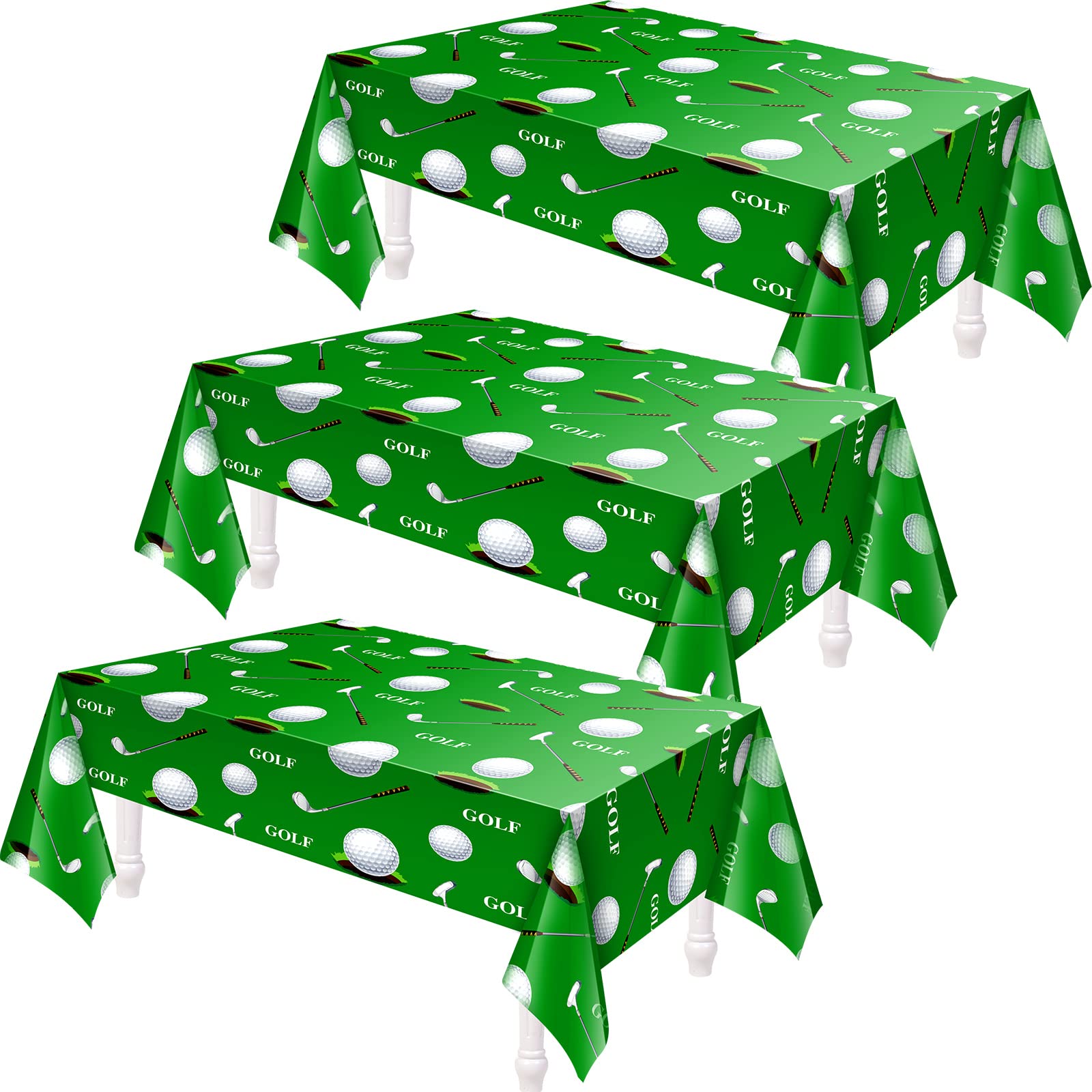 Patelai 3-Pack Golf Tablecloths - 86x51 Inch Disposable Plastic Table Covers for Golf Themed Parties and Events