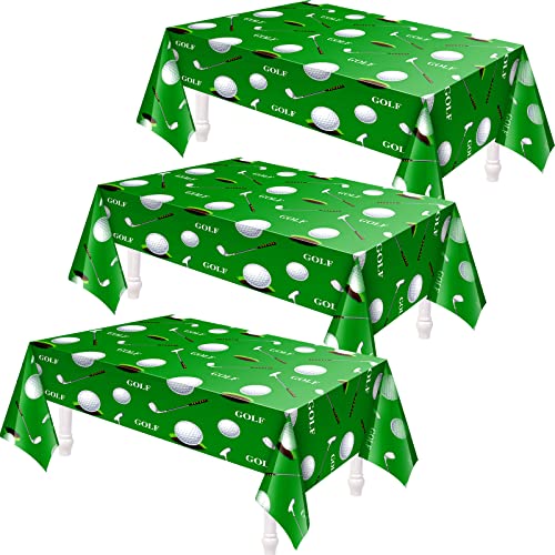 Patelai 3-Pack Golf Tablecloths - 86x51 Inch Disposable Plastic Table Covers for Golf Themed Parties and Events